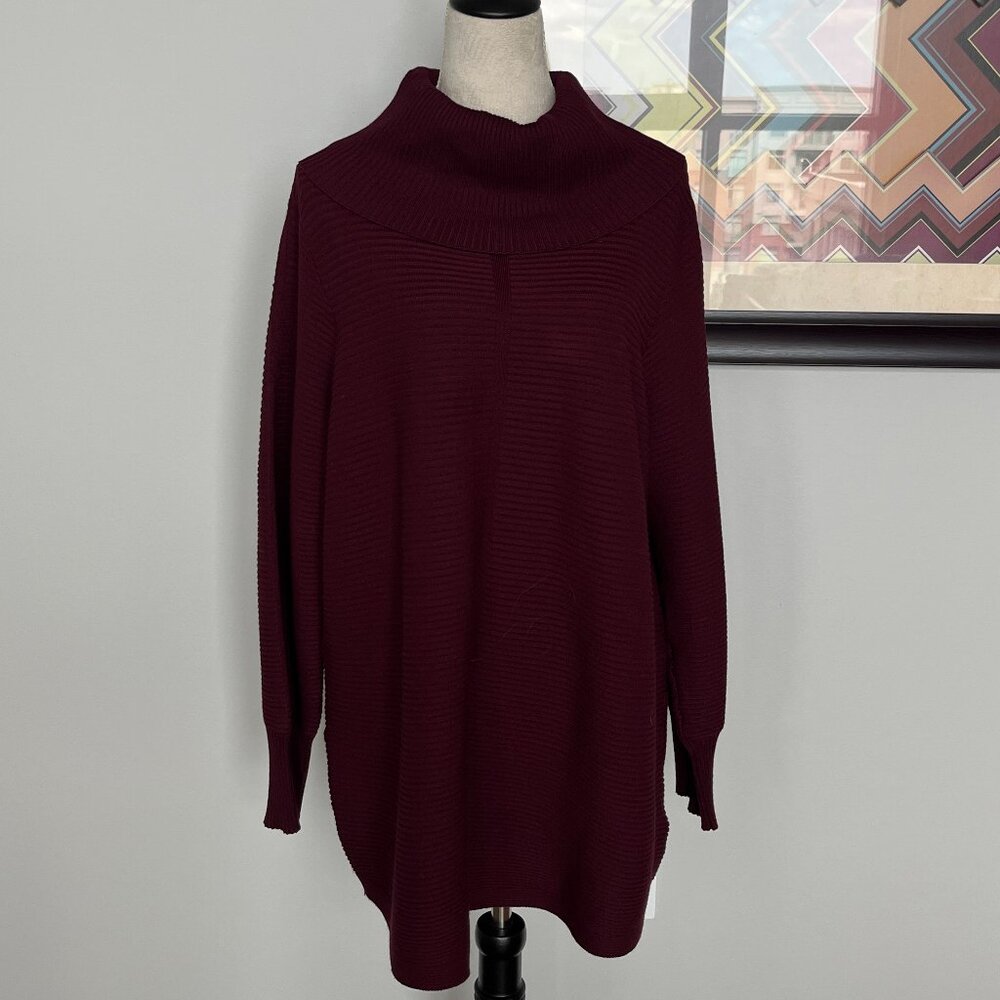 Cyrus Maroon Cowl Neck Tunic Sweater 1X